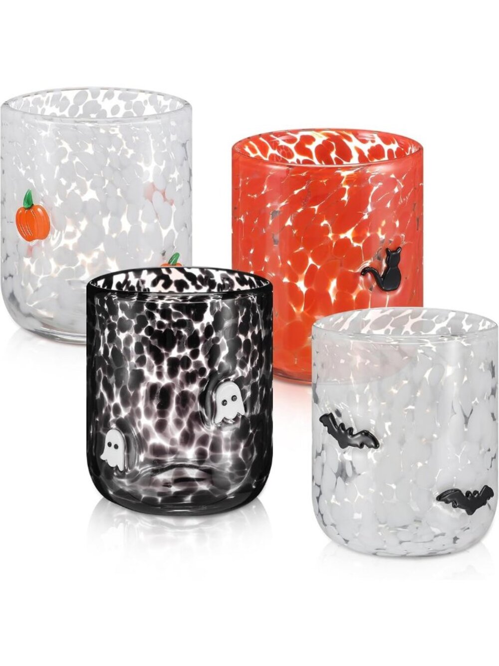 Halloween Icon Glass Cups Set - 4 Pcs Pumpkin, Ghost, Bat, Cat Drinkware
